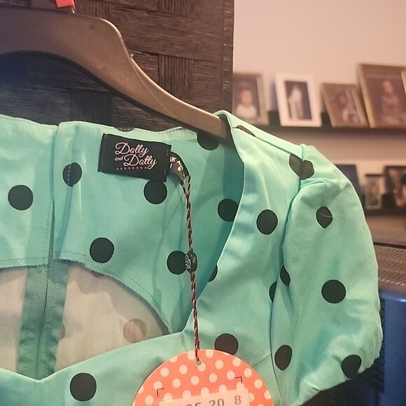 Teal Polka Dot Dress DOLLY AND DOTTY UK SIZE 8 NWT - Picture 2 of 5